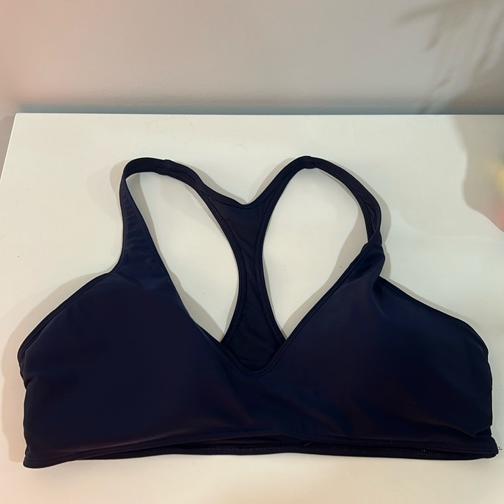 Navy razor back bikini top with v neck never used